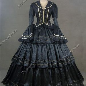 Renaissance Dark Gothic Fantasy Brocade Dress Steampunk Cosplay Costume XXL